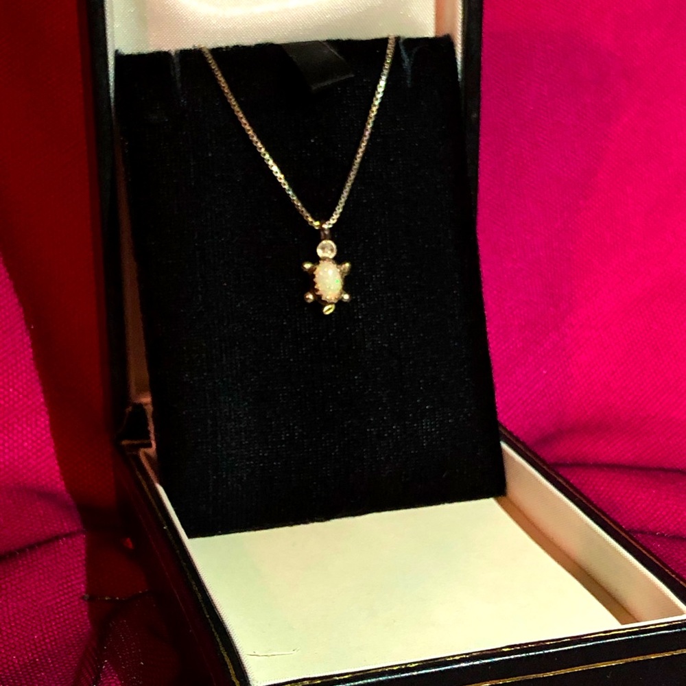 Sterling Silver Opal Turtle Necklace
